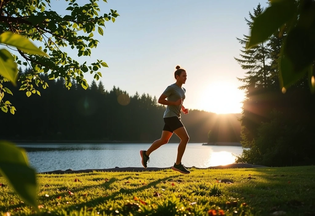Osoba ciesząca się zdrowym stylem życia na łonie natury, biegająca po lesie